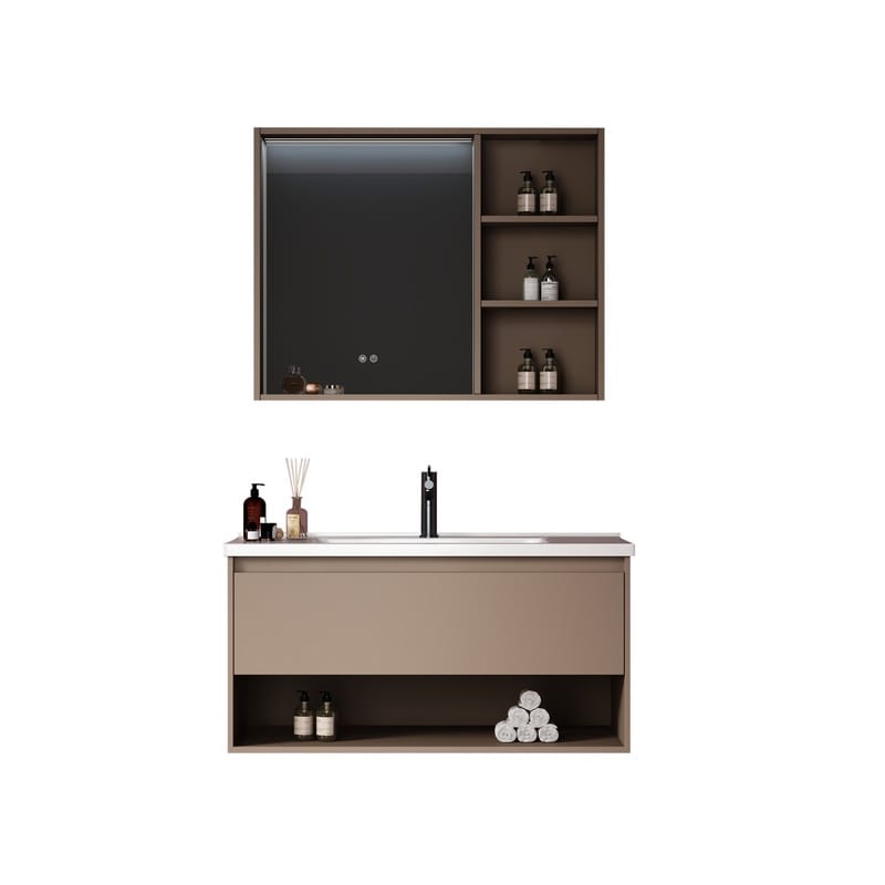 Paint-Free Wood Bathroom Vanity with Ceramic Basin V014