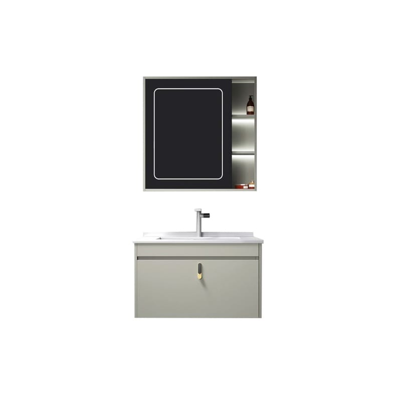 Solid Wood Bathroom Vanity with Rock Slab Countertop V015